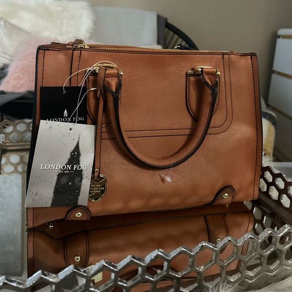 NWT London Fog Cognac Satchel - Picture 1 of 3
